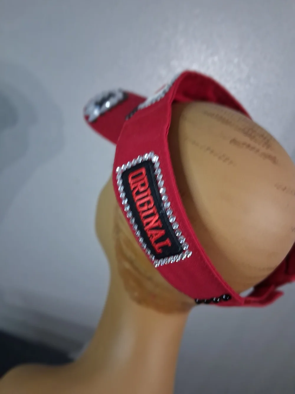 Hand Crafted Red Embellished Visor Hat